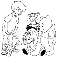 A coloring page of winnie the pooh - group